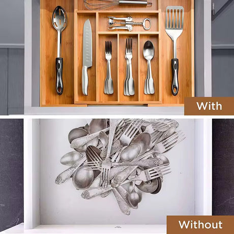 Expandable Bamboo Cutlery Drawer Organizer – 8 Grids, Adjustable 32.5cm–50cm- Furaha Finds Kenya