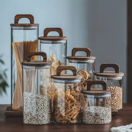 2150ml Borosilicate Glass Spaghetti Jar with Bamboo Lid Stylish Kitchen Storage