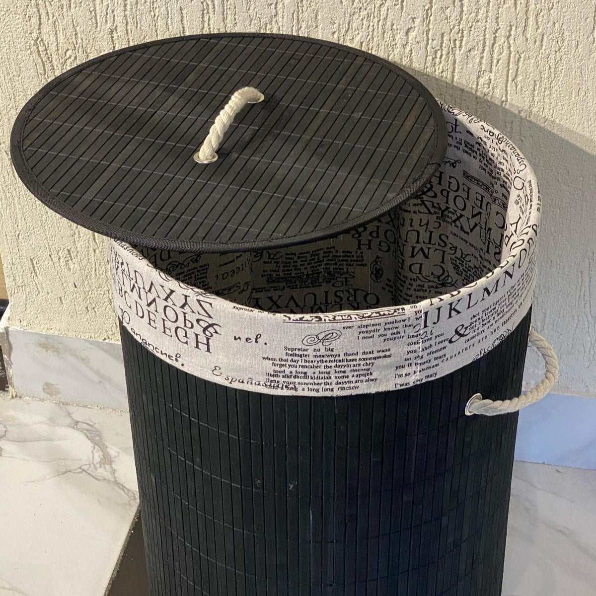 Eco-Friendly Black Bamboo Collapsible Laundry Basket, 50x30x40cm
