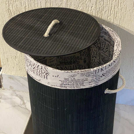 Eco-Friendly Black Bamboo Collapsible Laundry Basket, 50x30x40cm