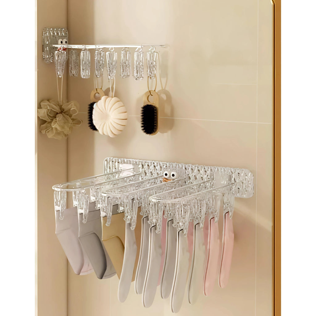 24 Clip Multifunction Wall Folding Cloth Hanger – Windproof Drying Rack for Socks & Baby Clothes Hangers & Hooks Hangers