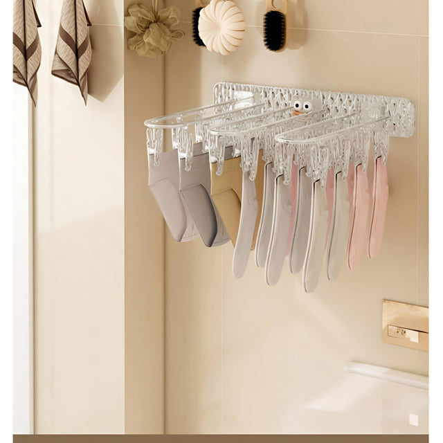 24 Clip Multifunction Wall Folding Cloth Hanger – Windproof Drying Rack for Socks & Baby Clothes
