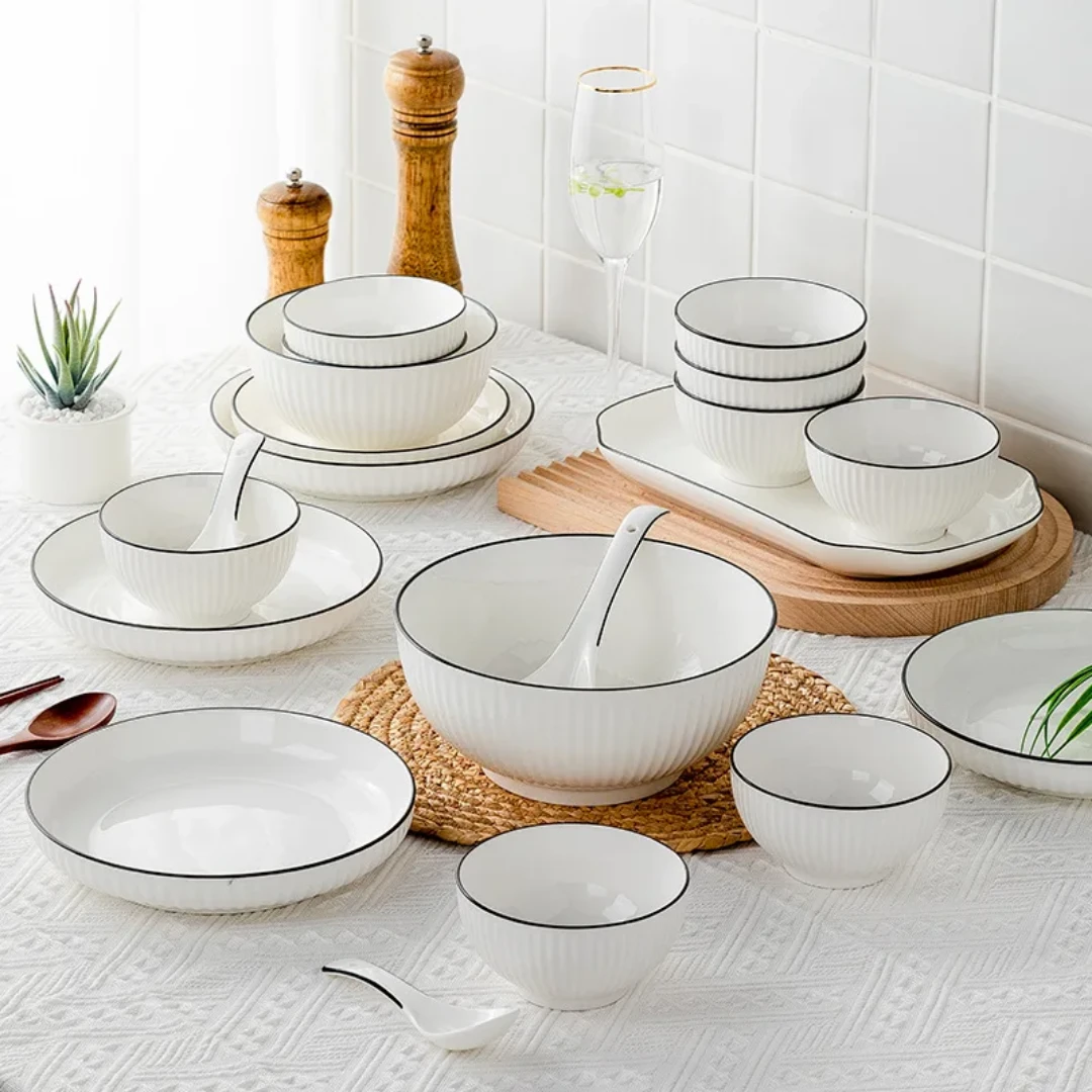 24 PCS Trendy White Dinner Set Elegant and Timeless Tableware Dinner set Dinnerware Sets