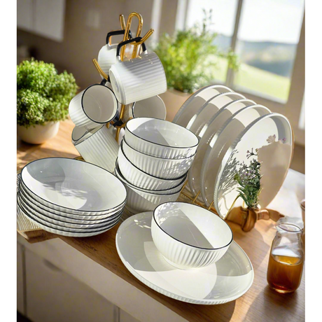 24 PCS Trendy White Dinner Set Elegant and Timeless Tableware