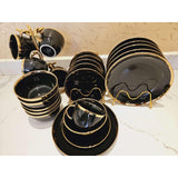 24 Piece Gloss Black Dinner Set with Gold Rim | Perfect For Formal Dinners, Family Gatherings, & Special Occasions
