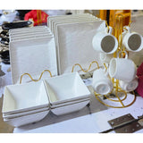 24 Piece Square Dinnerware Set with Cups and Bowls