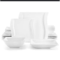 24pcs Ceramic Fancy Shapely White Dinner Set with Lines kitchen and dinning Dinnerware Sets