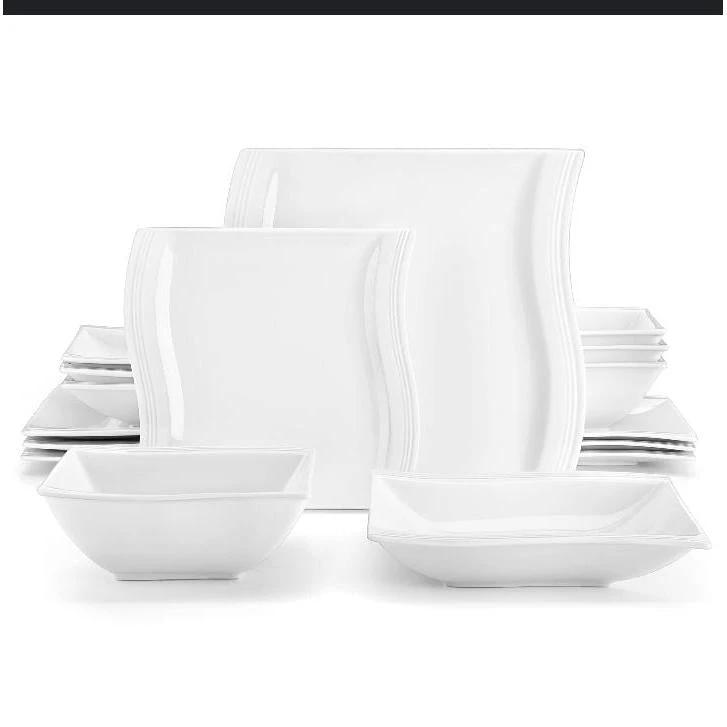24pcs Ceramic Fancy Shapely White Dinner Set with Lines kitchen and dinning Dinnerware Sets