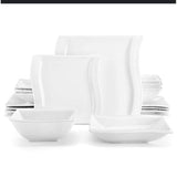 24pcs Ceramic Fancy Shapely White Dinner Set with Lines kitchen and dinning Dinnerware Sets