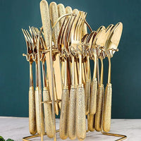24pcs Nordic Design Cutlery Set | Gold and Silver Flatware Set for Dining Kitchen utensils Kitchen Utensil Sets