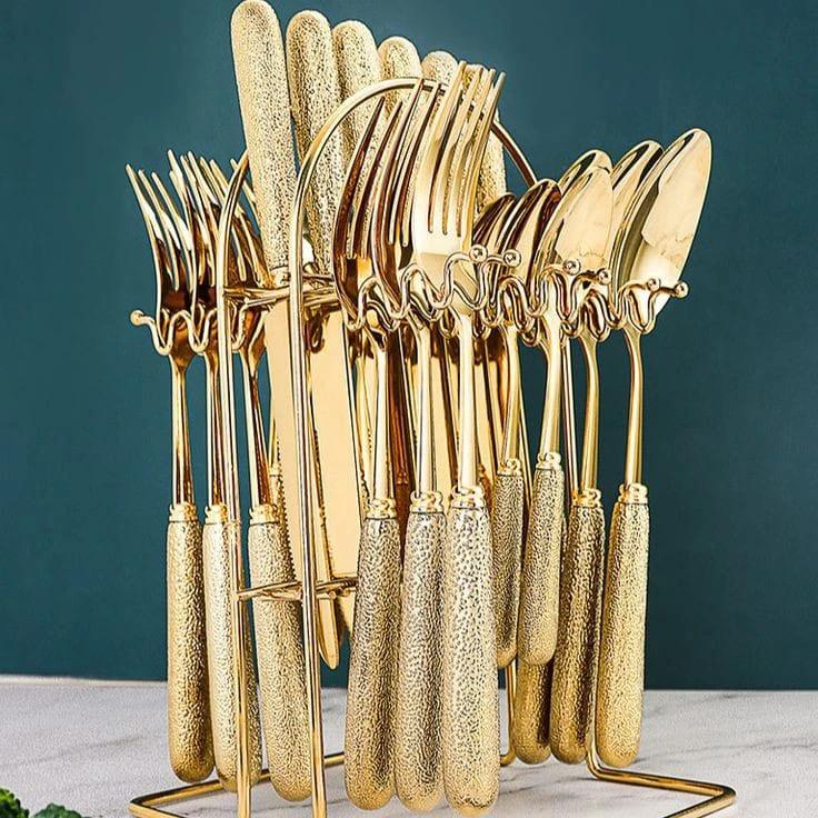 24pcs Nordic Design Cutlery Set | Gold and Silver Flatware Set for Dining Kitchen utensils Kitchen Utensil Sets