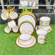 24pcs White Dinner Set with Gold Rim – Plates, Bowls and Mugs