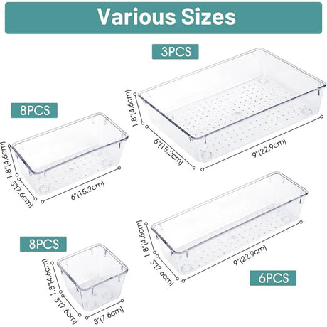25 Piece Non Slip Drawer Organizer Set Stackable Multipurpose Storage Solution