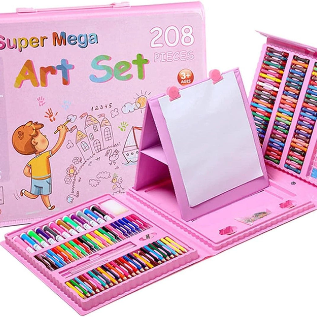 208 PC Art Drawing/Painting Set with Drawing Board - Blue & Pink Arts & Crafts Drawing & Painting Kits
