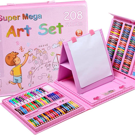 208 PC Art Drawing/Painting Set with Drawing Board - Blue & Pink