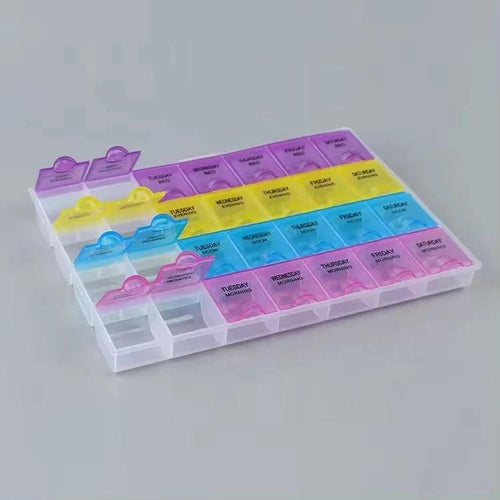 28 Grid Plastic Tablets Organizer Planner | 7 Day Organizer with Snap Lids | Weekly Reminder Health and Wellness Medicine & Drugs