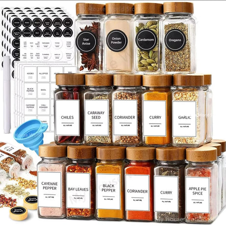 29pcs Glass Storage Jars Set with Bamboo Lids 120ml – Includes Funnel, Labels, Pen & Brush