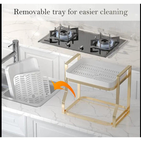2Tier Drying Rack with Drip Tray Multifunctional Standing Rack for Kitchen Organization