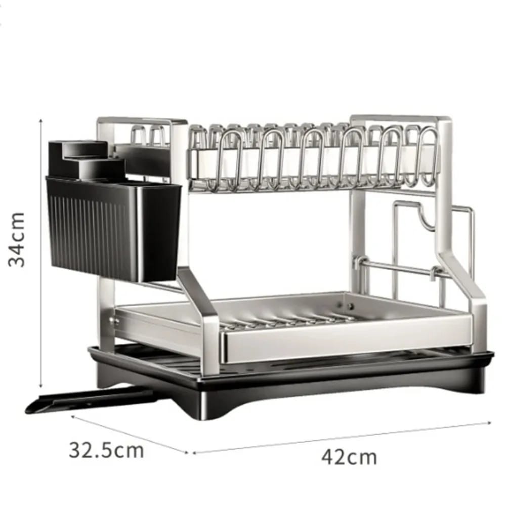2Tier Kitchen Dish Rack with Drain Tray Large Capacity Organizer