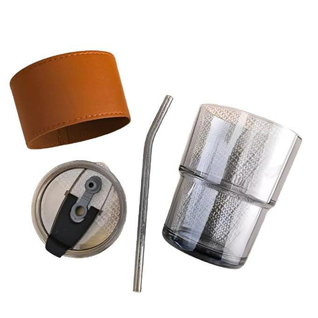 450ml Glass Smoothie Cup with Leather Grip for Juices, Shakes, and Iced Drinks- Furaha Finds Kenya