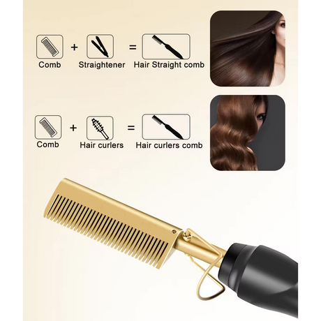 2in1 Thermoelectric Hair Curler & Straightener Hot Comb | Dual Function for Straight or Curly Styles | Adjustable Temperature Control