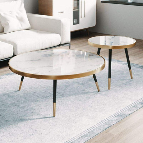 2in1Modern Marble Round Coffee Table & Side Table