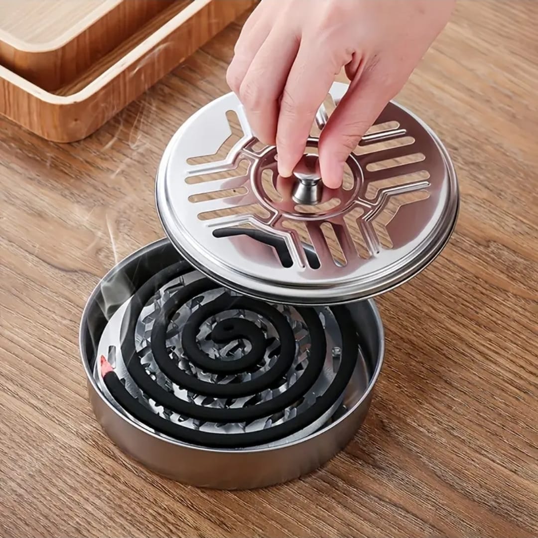 2pcs Stainless Steel Mosquito Coil Holder with Lid and Ashtray for Outdoor Use