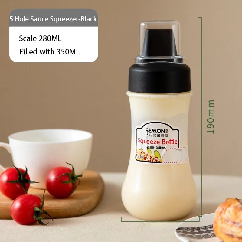 2piece 350ml Five-Hole Sauce Squeeze Bottle – Plastic Ketchup, Honey, and Condiment Dispenser for Kitchen Use