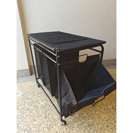 3 Compartment Laundry Basket with Lockable Wheels & Ironing Board