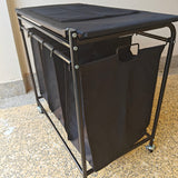 3 Compartment Laundry Basket with Lockable Wheels and Ironing Board 80x79x42cm