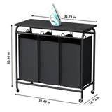 3 Compartment Laundry Basket with Lockable Wheels and Ironing Board 80x79x42cm