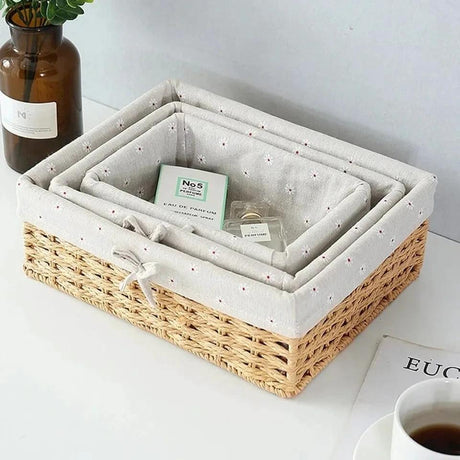 3 In 1 Handmade Rattan Baskets with Removable Cover Cloth | Available in Grey, Brown, and Light Grey Storage Containers Baskets