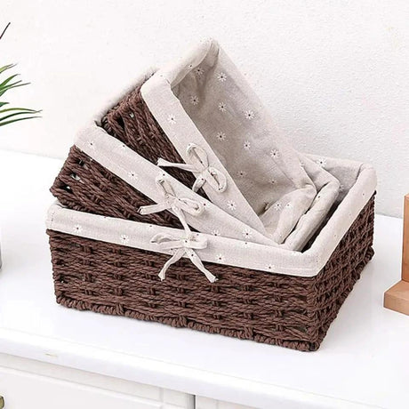 3 In 1 Handmade Rattan Baskets with Removable Cover Cloth | Available in Grey, Brown, and Light Grey Storage Containers Baskets