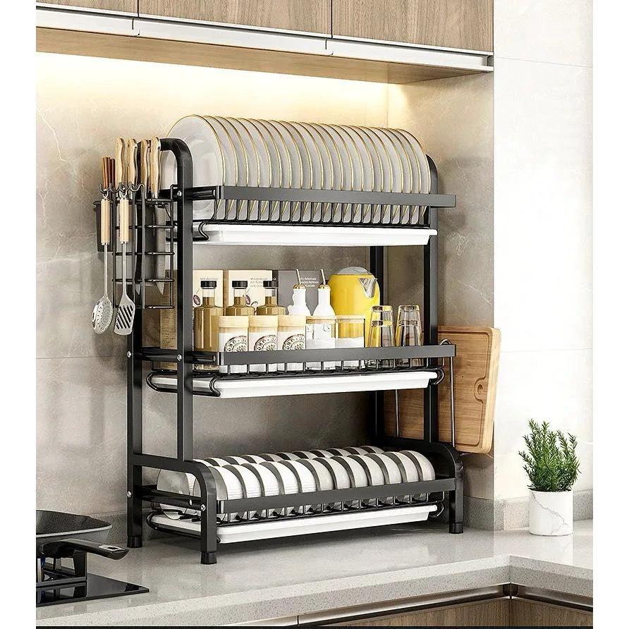 3-Layer Advanced Dish Rack – Heavy Duty Black Kitchen Organizer Dish Rack Dish Racks