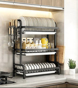 3-Layer Advanced Dish Rack – Heavy Duty Black Kitchen Organizer