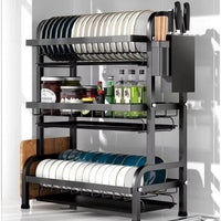 3-Layer Advanced Dish Rack – Heavy Duty Black Kitchen Organizer Dish Rack Dish Racks