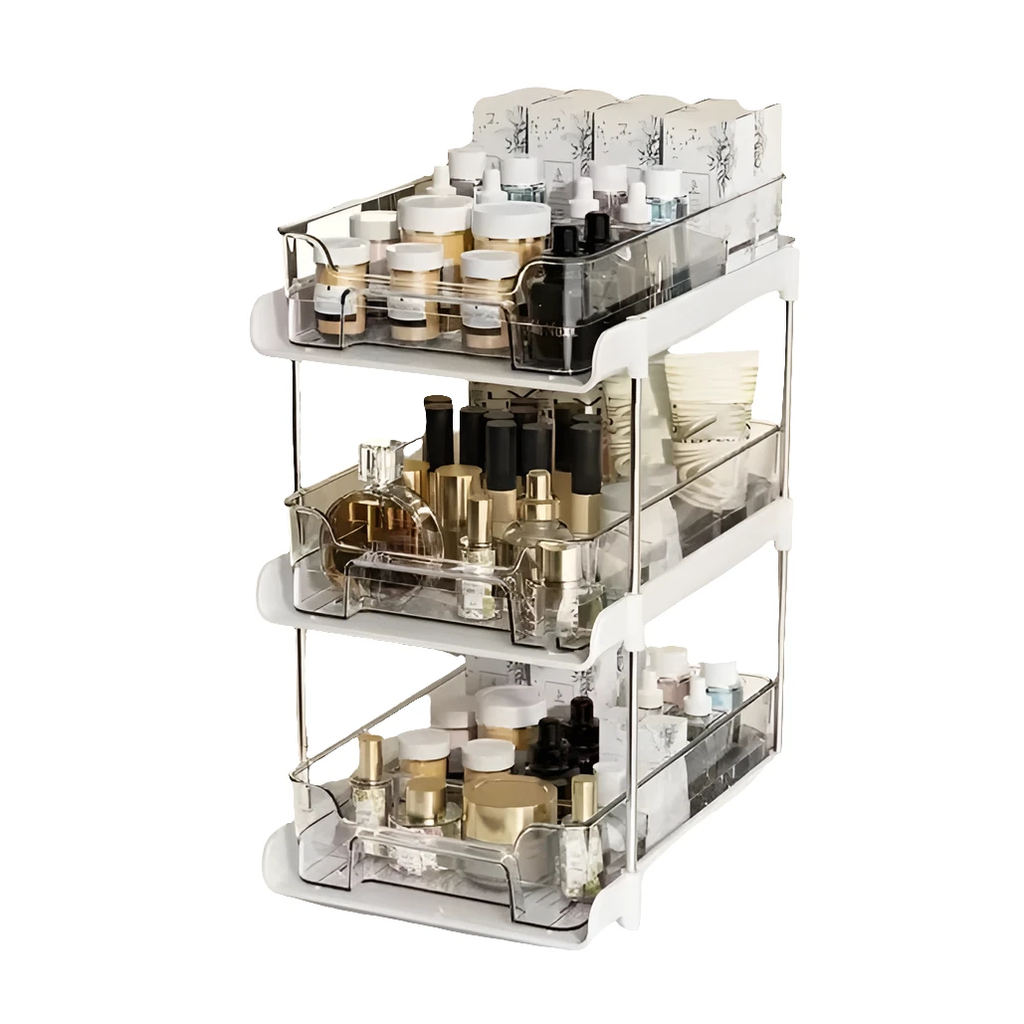 3 Layer Multifunctional Storage Rack with Clear Acrylic Trays and Metal Stand Kitchen Storage Racks Storage & Organization