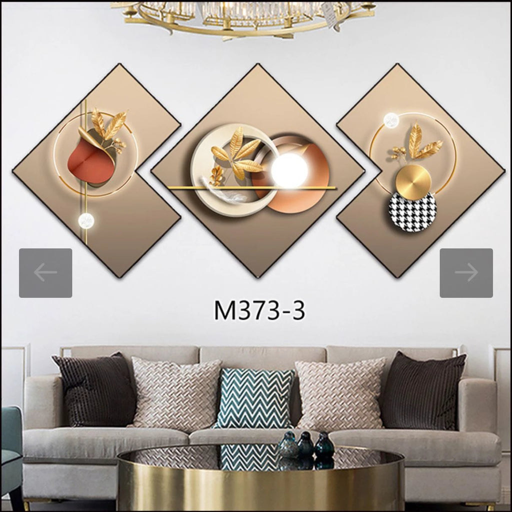 3 Piece 3D Abstract Art Crystal Porcelain Painting with Aluminum Alloy Frame 50x50cm Decor Paintings