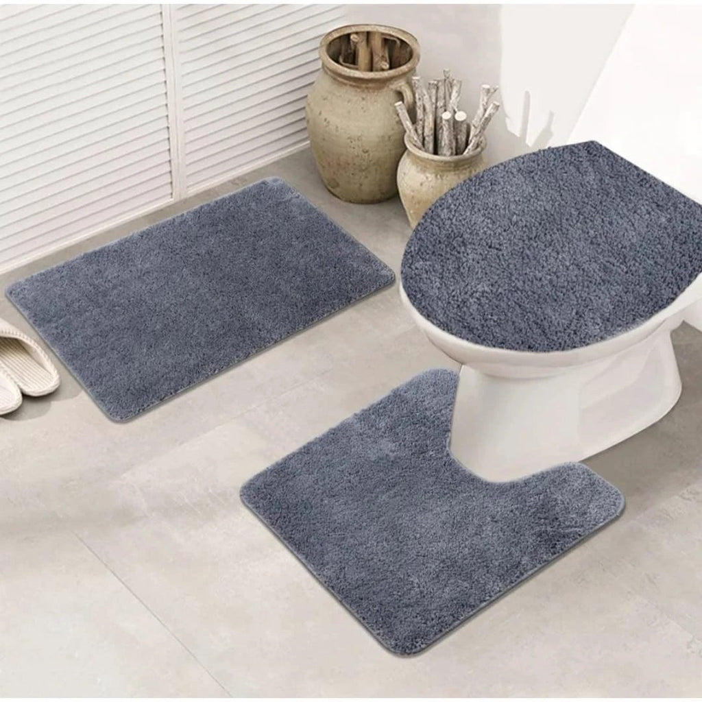 3 Piece Bathroom Toilet Mat Set | Absorbent & NonSlip | Multiple Colors Bath Mats Bath Mats & Rugs