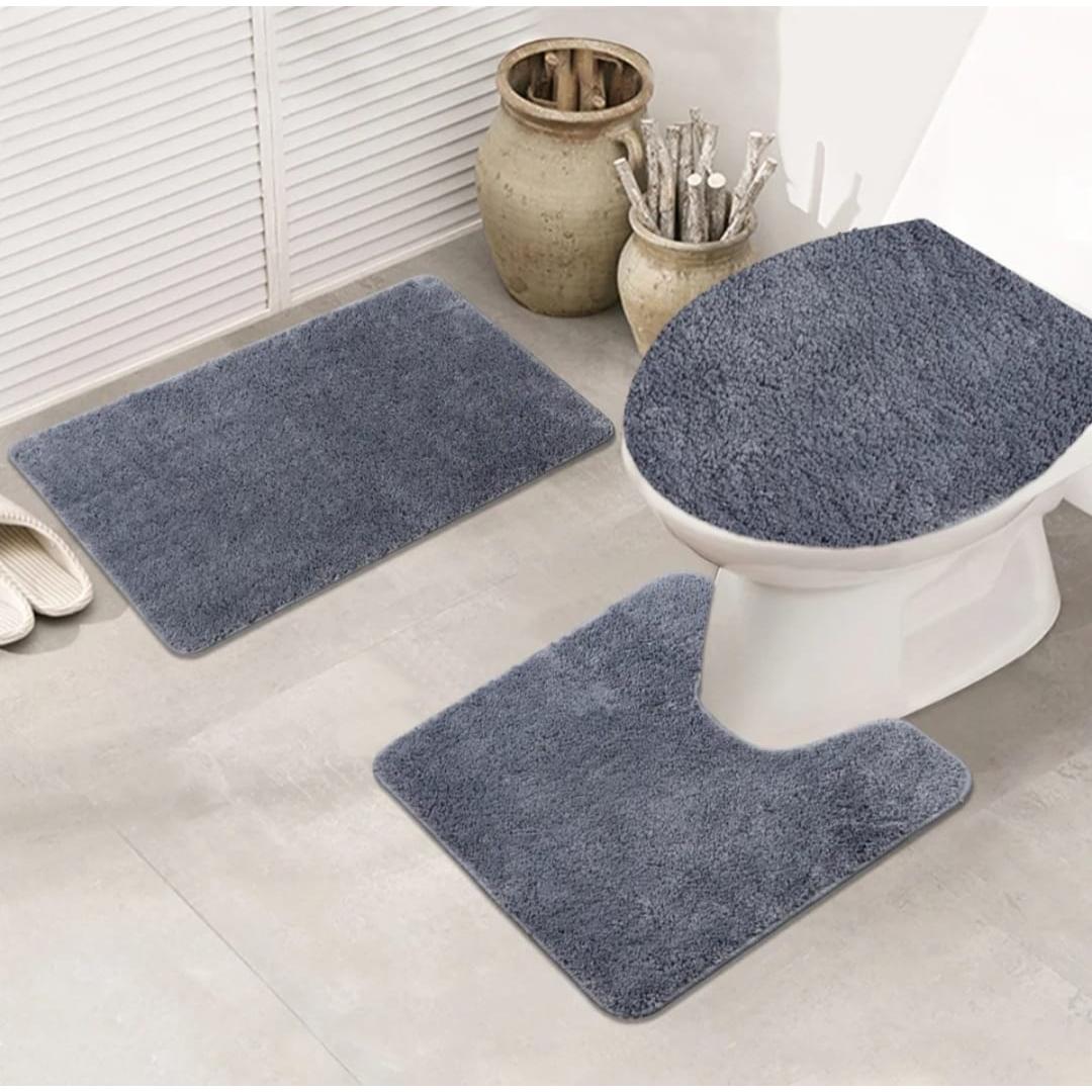 3 Piece Bathroom Toilet Mat Set | Absorbent & NonSlip | Multiple Colors