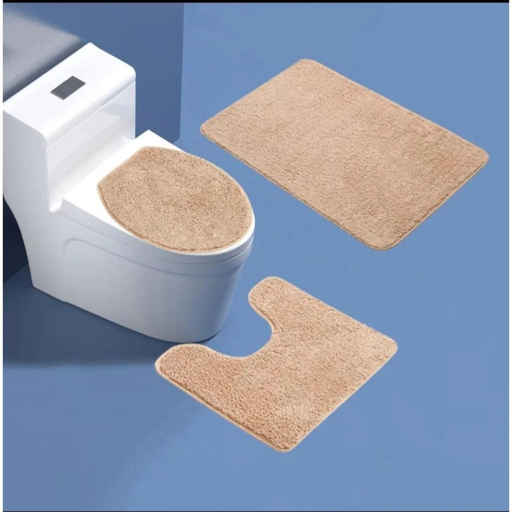 3 Piece Bathroom Toilet Mat Set | Absorbent & NonSlip | Multiple Colors Bath Mats Bath Mats & Rugs
