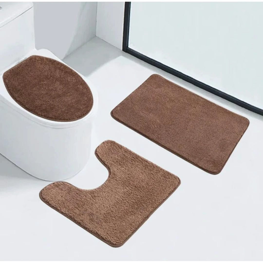 3 Piece Bathroom Toilet Mat Set | Absorbent & NonSlip | Multiple Colors Bath Mats Bath Mats & Rugs