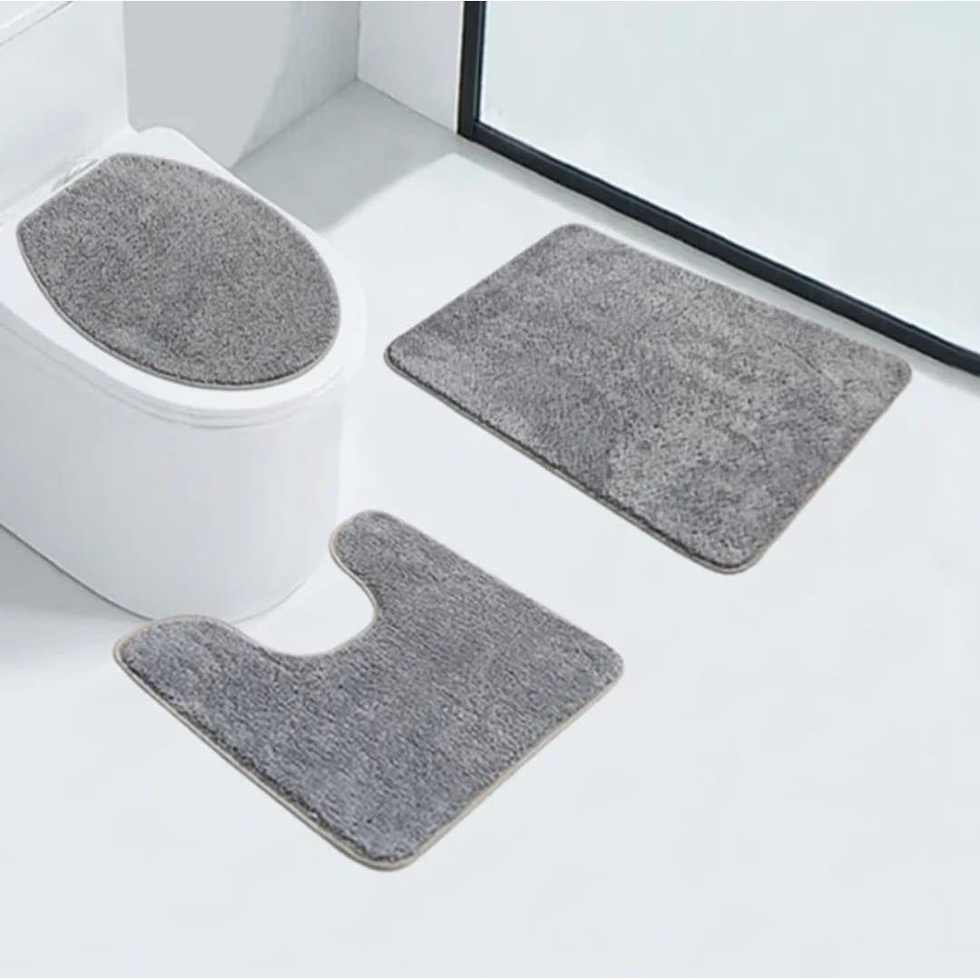3 Piece Bathroom Toilet Mat Set | Absorbent & NonSlip | Multiple Colors