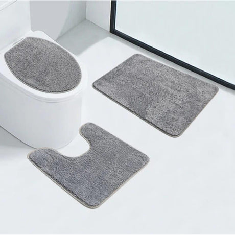 3 Piece Bathroom Toilet Mat Set | Absorbent & NonSlip | Multiple Colors