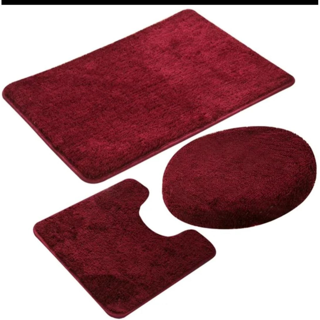 3 Piece Bathroom Toilet Mat Set | Absorbent & NonSlip | Multiple Colors Bath Mats Bath Mats & Rugs