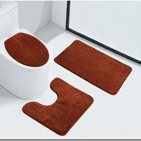 3 Piece Bathroom Toilet Mat Set | Absorbent & NonSlip | Multiple Colors