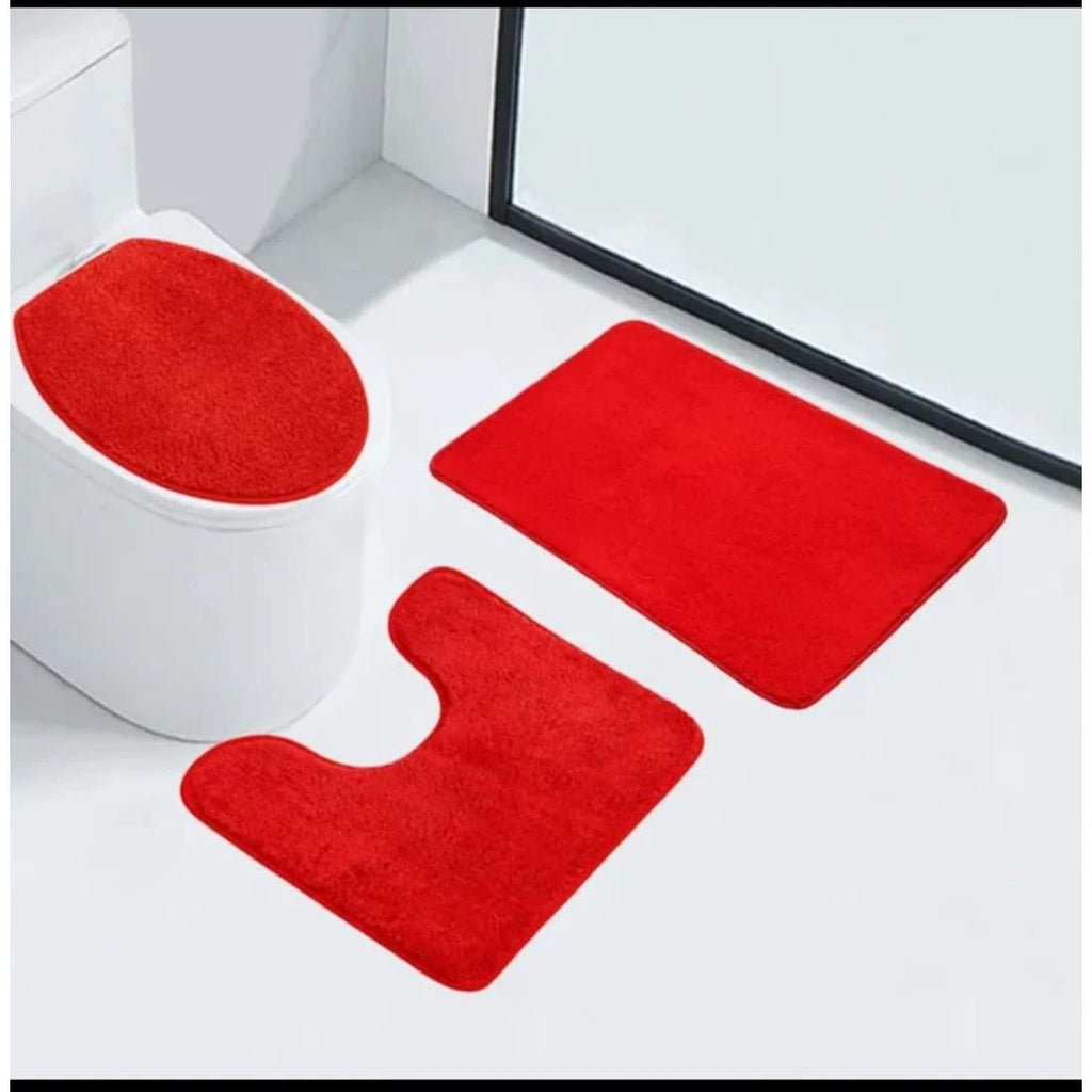 3 Piece Bathroom Toilet Mat Set | Absorbent & NonSlip | Multiple Colors Bath Mats Bath Mats & Rugs