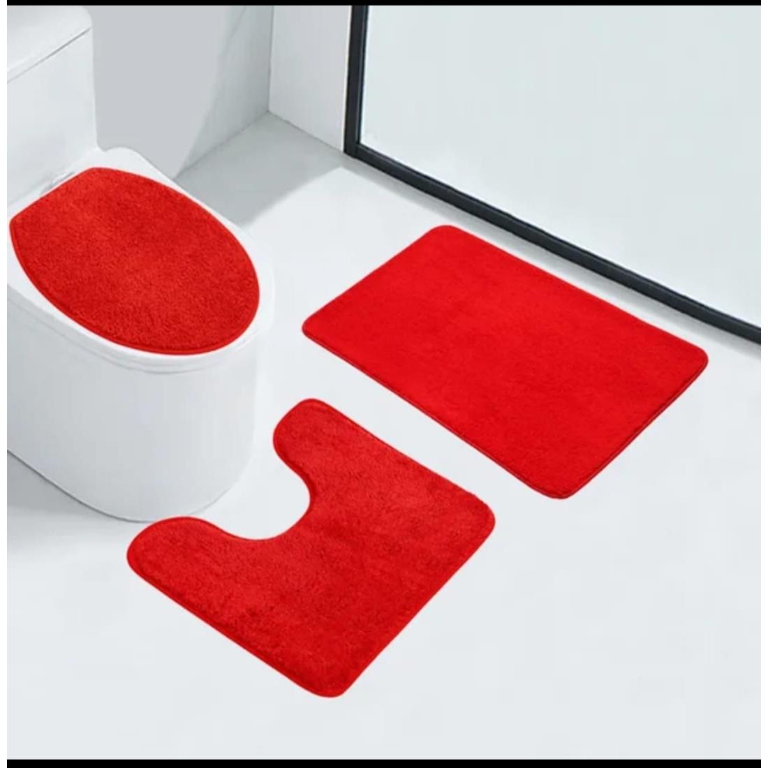 3 Piece Bathroom Toilet Mat Set | Absorbent & NonSlip | Multiple Colors