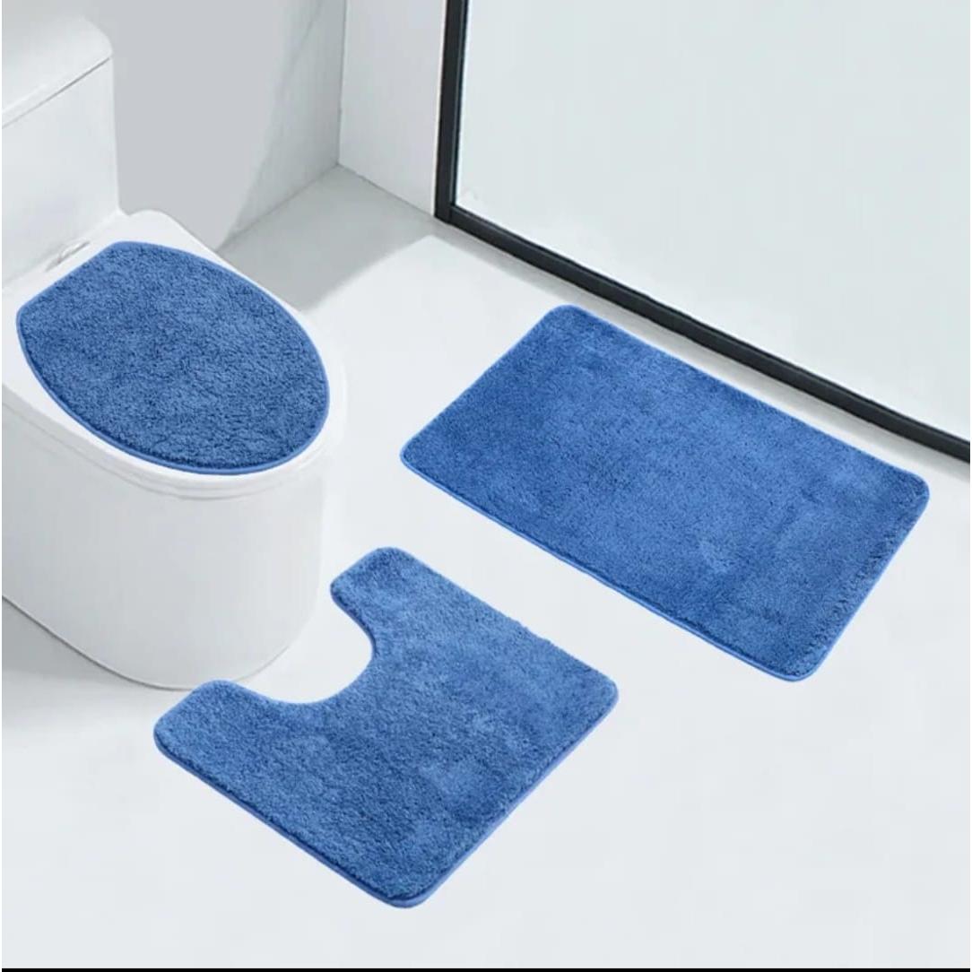 3 Piece Bathroom Toilet Mat Set | Absorbent & NonSlip | Multiple Colors