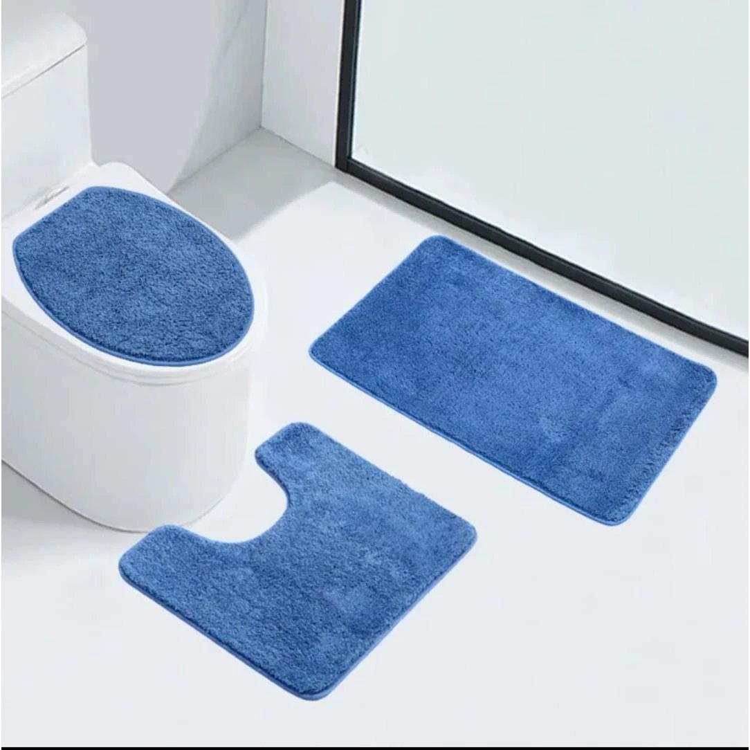 3 Piece Bathroom Toilet Mat Set | Absorbent & NonSlip | Multiple Colors Bath Mats Bath Mats & Rugs